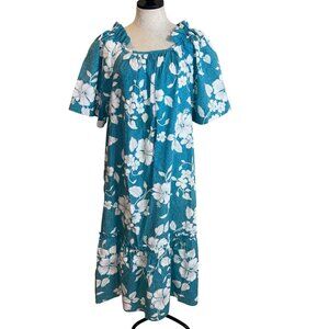 Tamare Vintage Womens Dress Size 2XL Blue Mumu Floral Hawaiian Islands